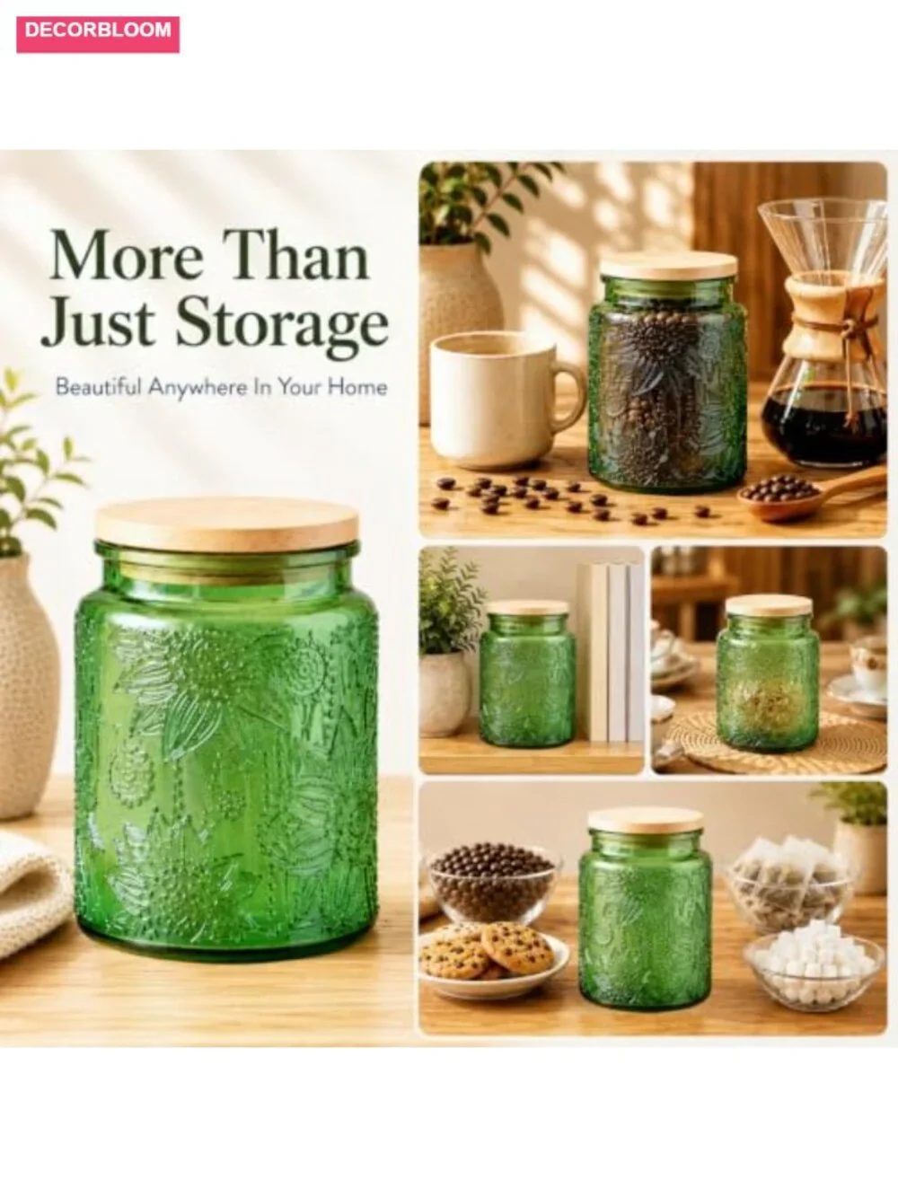 Set of 2 Glass Jars with Lids Vintage Storage Jars Kitchen Counter Pantry